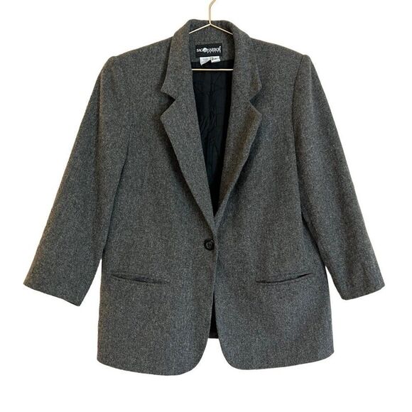Vintage Sage Harbor Gray Wool Blend Single Button Pocket Blazer Size 12P - Picture 1 of 8